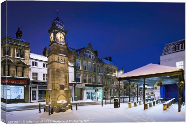 Jubilee Clock snow Otley West Yorkshire Canvas Print by Giles Rocholl