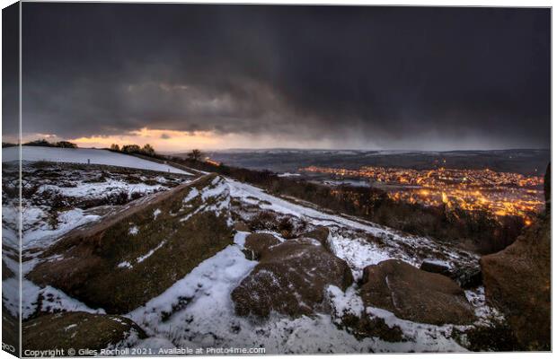 Snow night Otley Chevin Yorkshire Canvas Print by Giles Rocholl