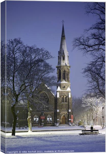 Church snow Harrogate Canvas Print by Giles Rocholl