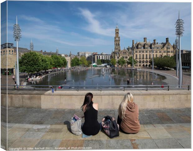 Bradford Mirror Pool and Town Hall Canvas Print by Giles Rocholl