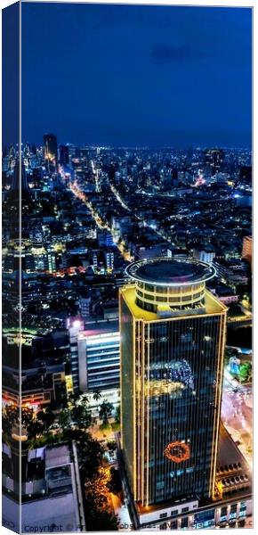 The Phnom Penh skyline at night Canvas Print by Arnaud Jacobs