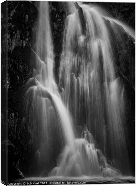 Ceunant Mawr Waterfall B&W  Canvas Print by Bob Kent