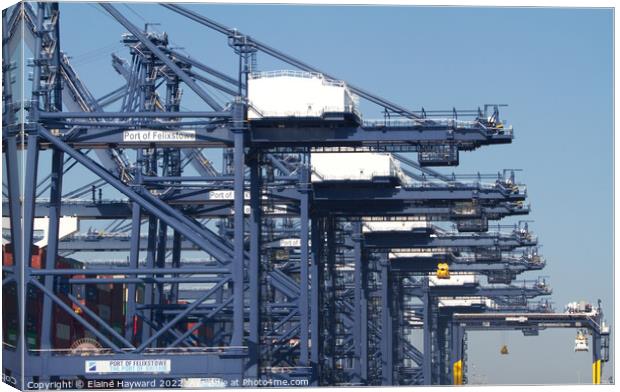 Felixstowe port with a close up of the cranes Canvas Print by Elaine Hayward