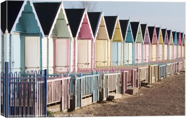 West Mersea beach huts Canvas Print by Elaine Hayward