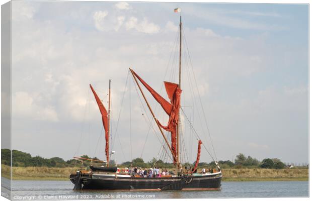 Thames Barge Hydrogen on the River Chelmer Canvas Print by Elaine Hayward