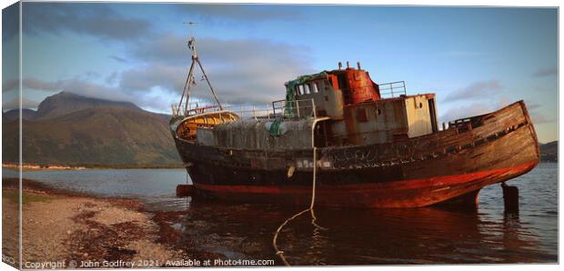 Corpach Wreck Canvas Print by John Godfrey Photography