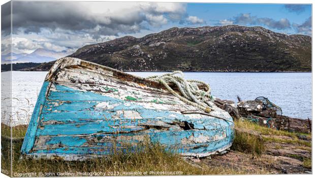 Old Boat At Loch Torridon. Canvas Print by John Godfrey Photography