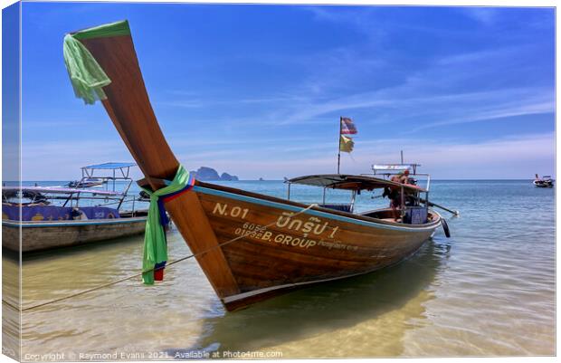 Thailand longtail boat Krabi beach Canvas Print by Raymond Evans