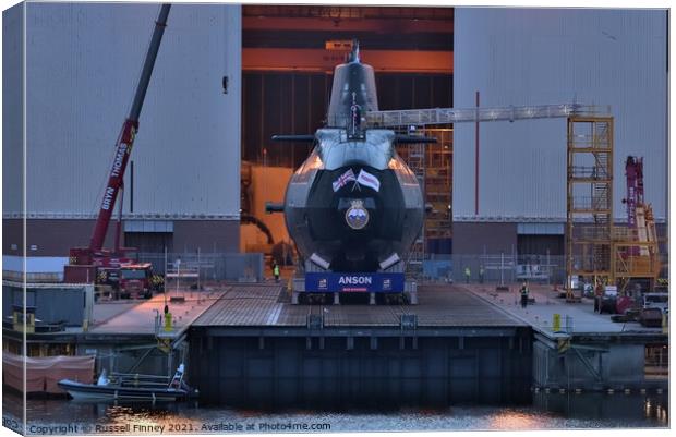 Anson the fifth of seven Astute-class attack submarines  Canvas Print by Russell Finney