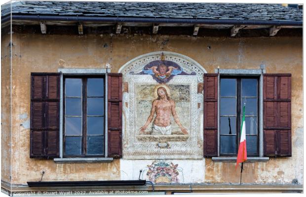 Orta San Giulio Historic Fresco Canvas Print by Stuart Wyatt