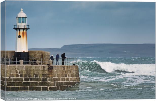 St. Ives Harbour Entrance in a Gale Canvas Print by Stuart Wyatt