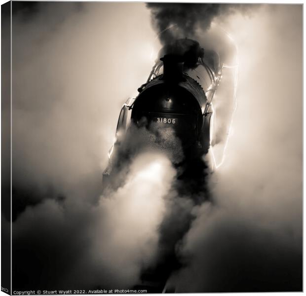 Steam Train at Night Canvas Print by Stuart Wyatt