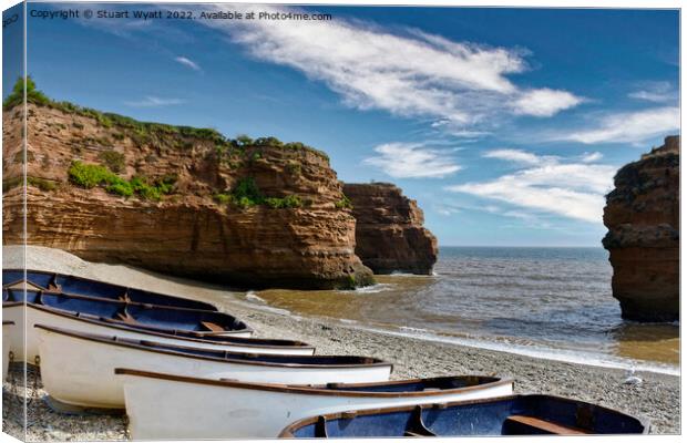 Rowing Boats at Ladram Bay, South Devon Canvas Print by Stuart Wyatt