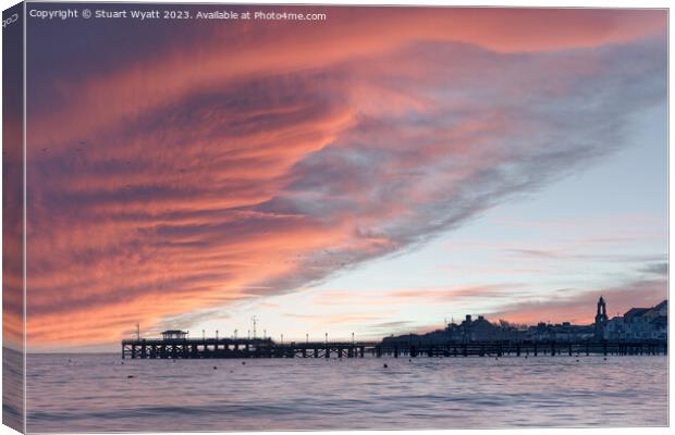 Swanage Pier Sunset Canvas Print by Stuart Wyatt