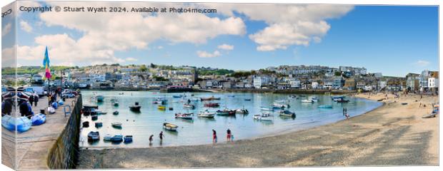 St Ives harbour Beach and Town Canvas Print by Stuart Wyatt