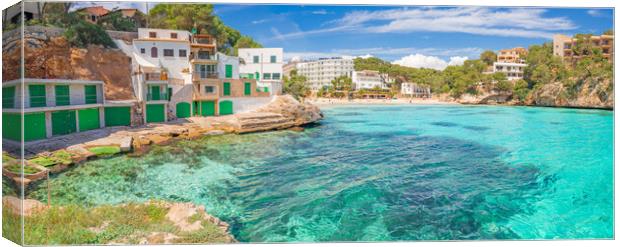 Mallorca, Spain, panoramic view of Cala Santanyi beach bay Canvas Print by Alex Winter