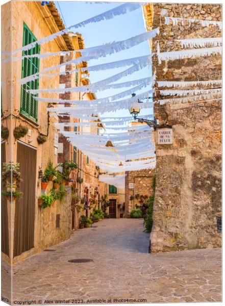 Alley in old mediterranean village of Valldemossa Canvas Print by Alex Winter