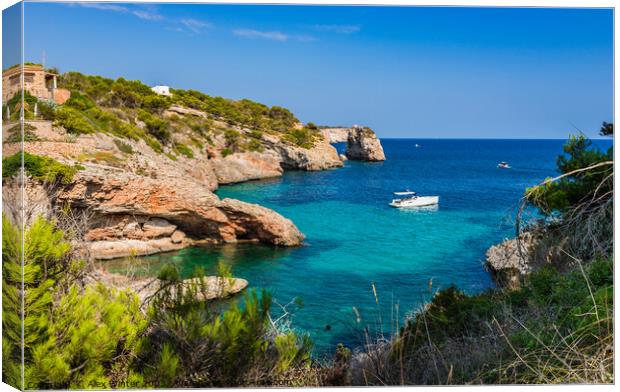 Idyllic bay with luxury yacht at the coast Majorca Canvas Print by Alex Winter