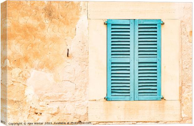 Detail view of wooden window shutters and wall Canvas Print by Alex Winter