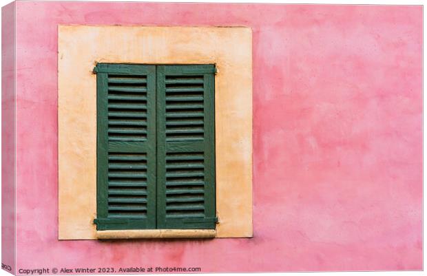 Old window shutters textured plaster wall. Canvas Print by Alex Winter