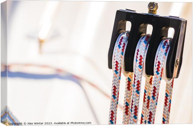 Close-up of pulley with nautical rope Canvas Print by Alex Winter