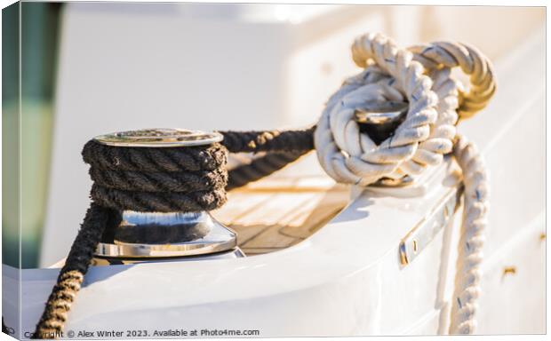 Close-up of cleat and nautical rope Canvas Print by Alex Winter