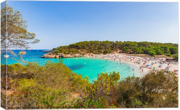 Bay of S'Amarador beach at Mondrago Park, beautiful coast on Mallorca island, Spain Canvas Print by Alex Winter
