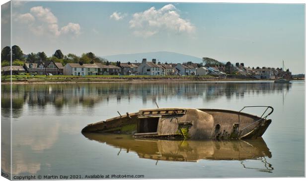 Serenity in Ravenglass Sunken Wreck Canvas Print by Martin Day