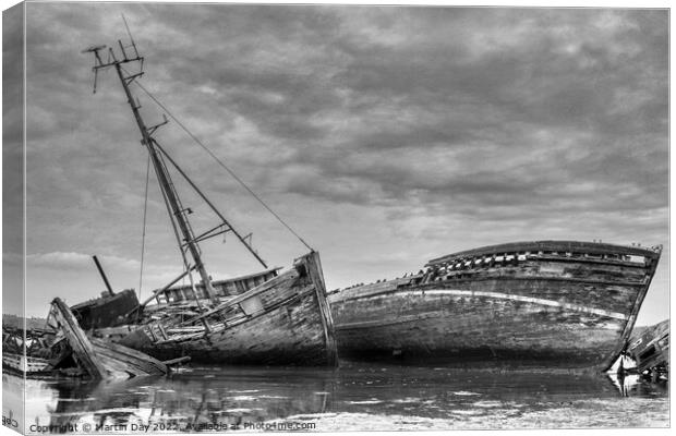 Decaying Beauty of Pin Mill's Boat Wrecks Canvas Print by Martin Day