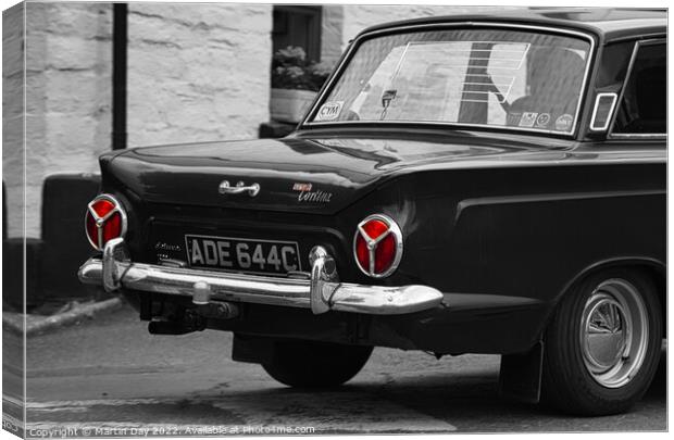 The Monochrome Beauty: A Classic Ford Cortina Canvas Print by Martin Day