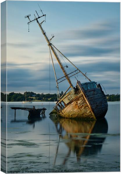 Pin Mill Wreck Canvas Print by Martin Day
