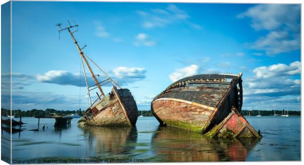 Tranquil Pin Mill Wrecks 2 Canvas Print by Martin Day