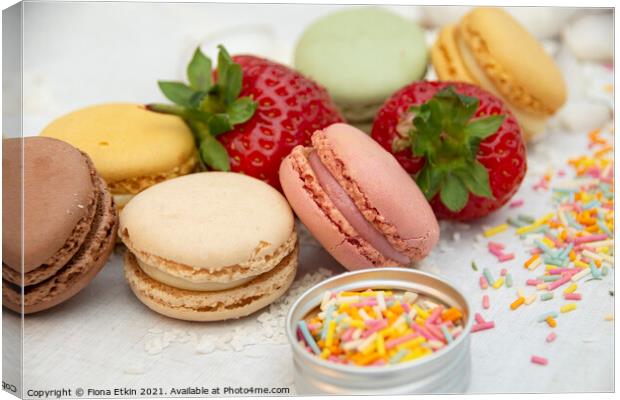 Macarons, Strawberries and sprinkles!  Canvas Print by Fiona Etkin