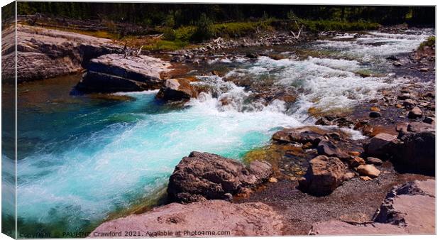Turquoise blue river in the Alberta Canadian Rocky Mountains Canvas Print by PAULINE Crawford
