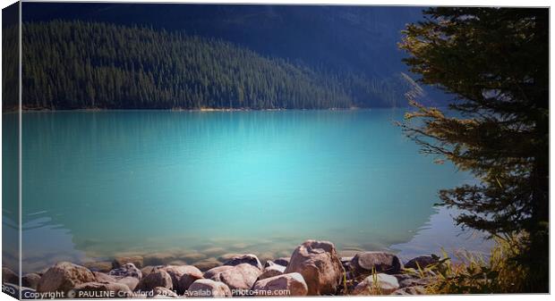 Blue Water of Lake Louise, Alberta Canada Canvas Print by PAULINE Crawford