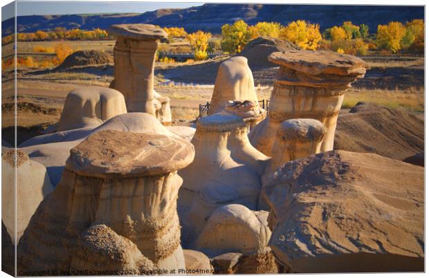 Hoodoos in desert mountain landscape, in Drumheller, Alberta AB Canada. Canvas Print by PAULINE Crawford