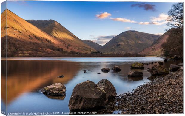 A peaceful Brotherswater Canvas Print by Mark Hetherington