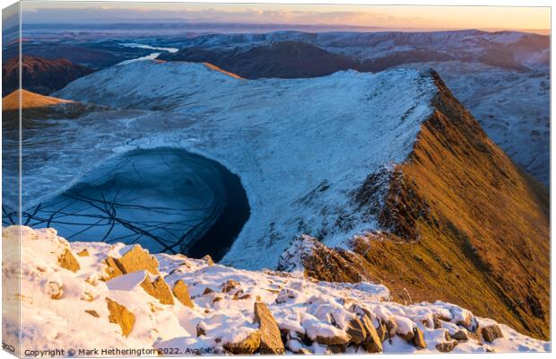 Striding Edge and Red Tarn, Helvellyn at Sunrise Canvas Print by Mark Hetherington