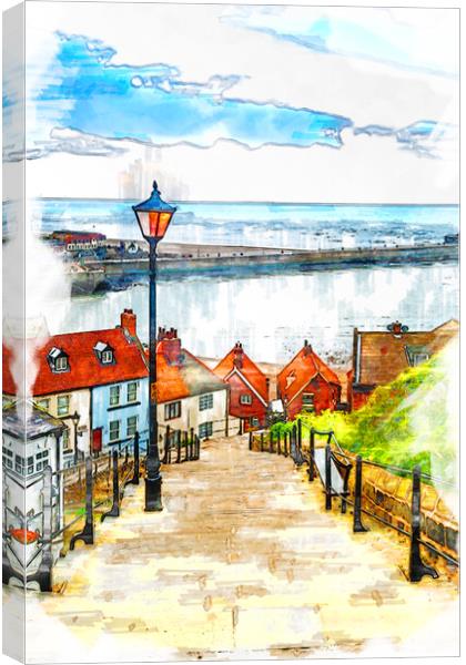 199 Steps Whitby - Sketch Canvas Print by Picture Wizard