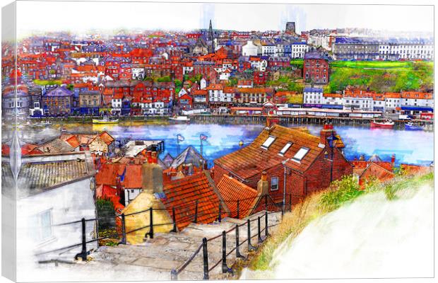199 Steps Whitby Harbour - Sketch Canvas Print by Picture Wizard