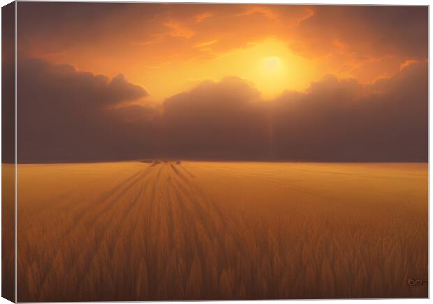 Sunset over a Wheat Field Canvas Print by Picture Wizard
