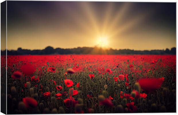 Poppy field sunset Canvas Print by Picture Wizard