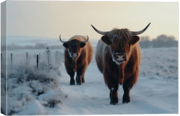 Highland Cows In The Snow 5 Canvas Print by Picture Wizard