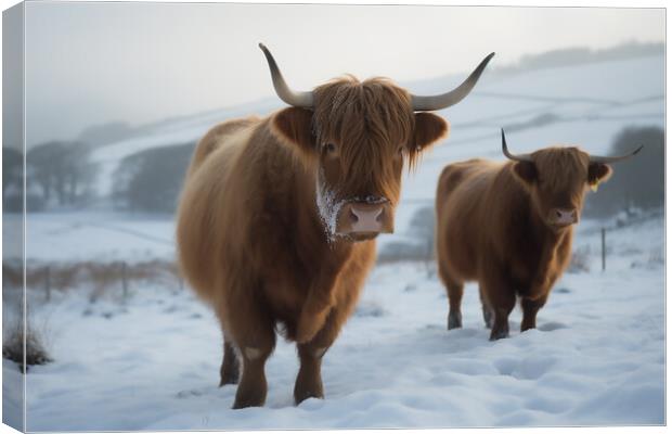 Highland Cows In The Snow 6 Canvas Print by Picture Wizard