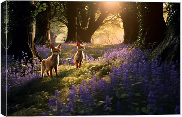Bluebell Wood Fox Cubs Canvas Print by Picture Wizard