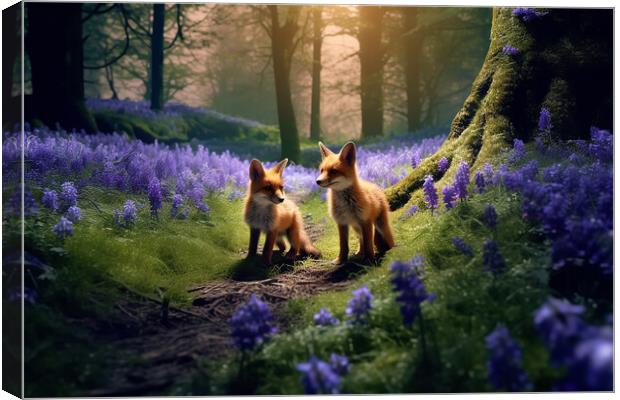 Foxes in the Bluebells Canvas Print by Picture Wizard