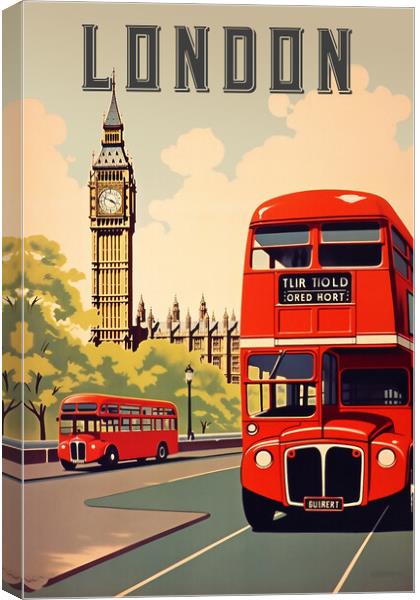 London 1950s Travel Poster Canvas Print by Picture Wizard