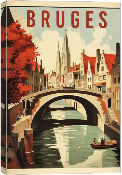 Bruges 1950s Travel Poster Canvas Print by Picture Wizard