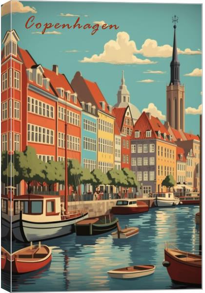 Copenhagen 1950s Travel Poster Canvas Print by Picture Wizard