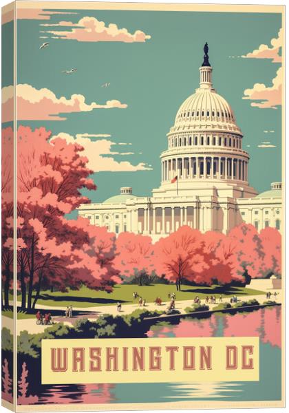 Washington DC 1950s Travel Poster Canvas Print by Picture Wizard